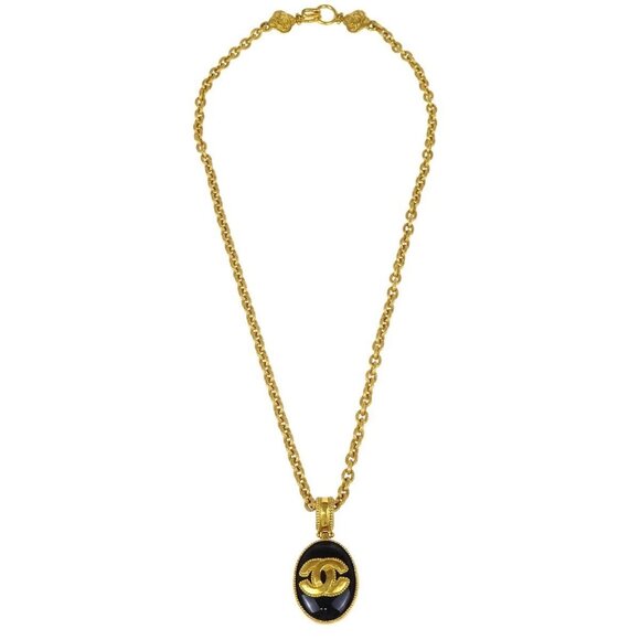 Chanel Oval Stone Gold Chain Pendant Necklace - Picture 1 of 5